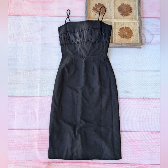 Vintage 50/60s Black‎ Mini Pencil Dress XS/S Retro Secretary Pin Up - Picture 1 of 6